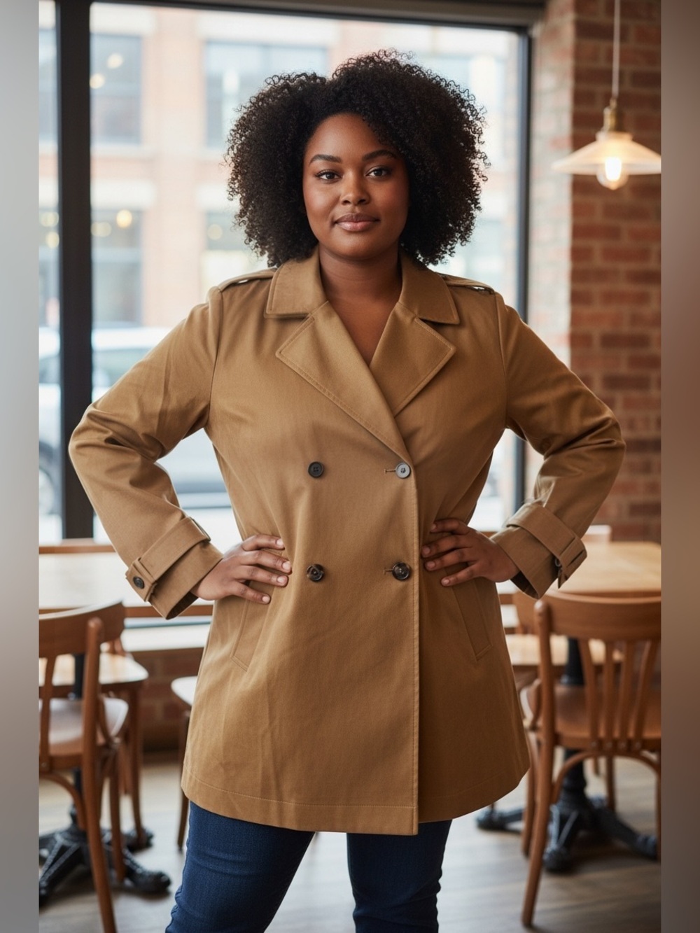 Zara Double-Breasted Trench Coat in Camel Brown ( missing belt)